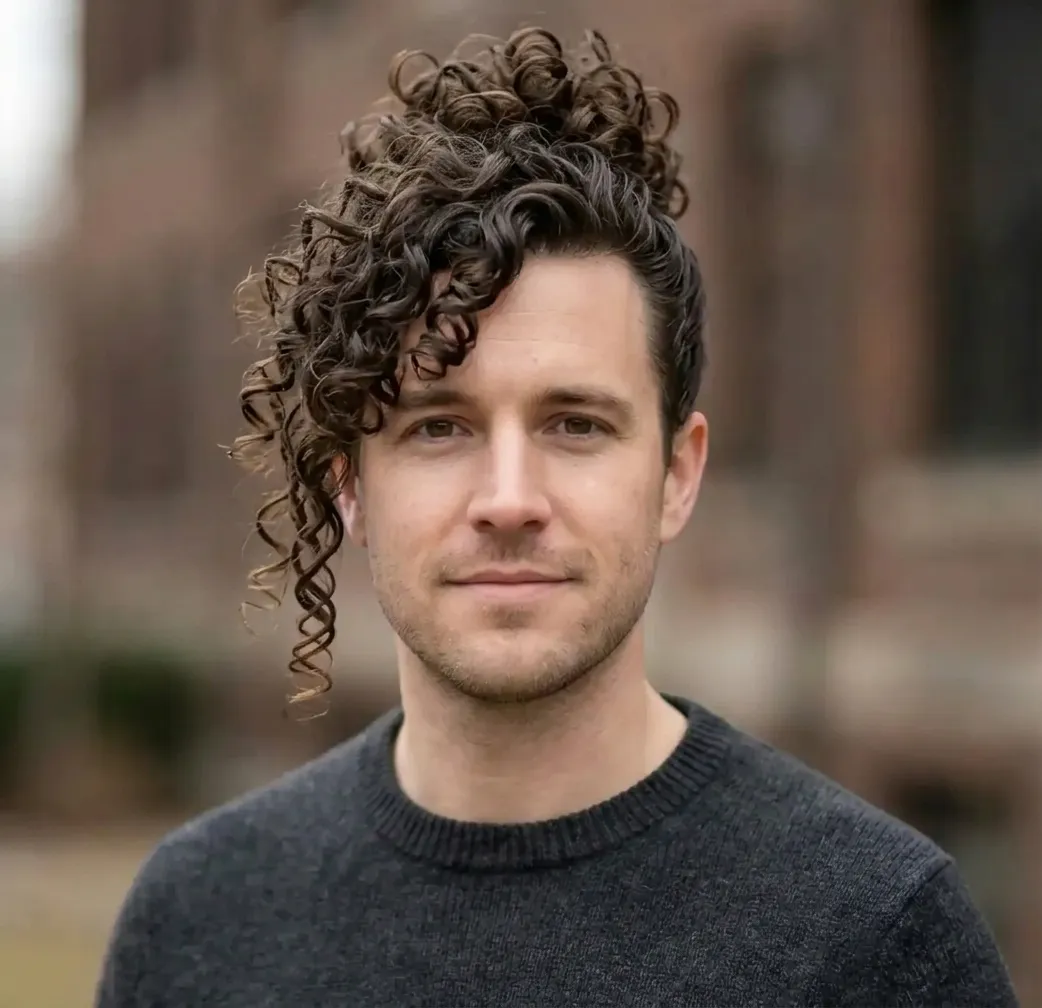Asymmetric Curly Updo hairstyle for Men