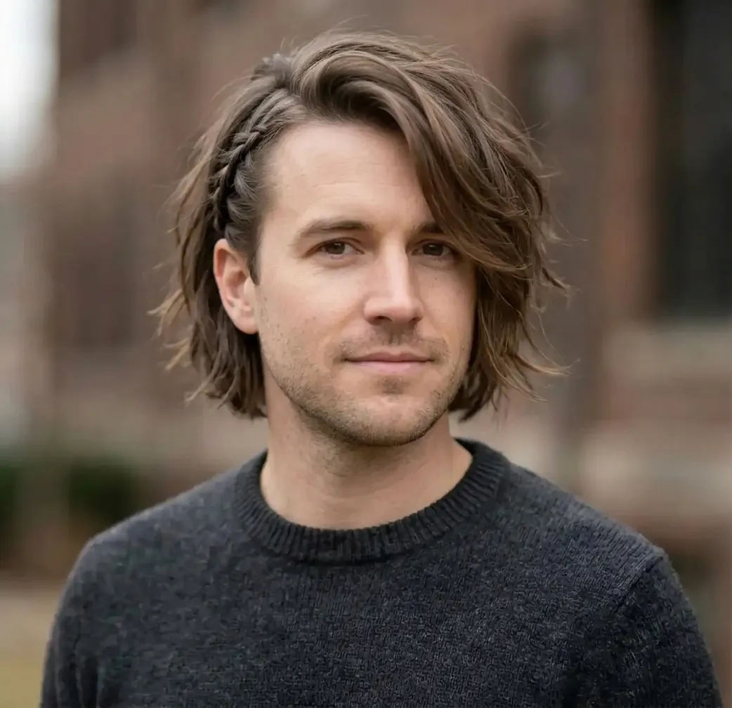 Asymmetric Temple Braid hairstyle for Men