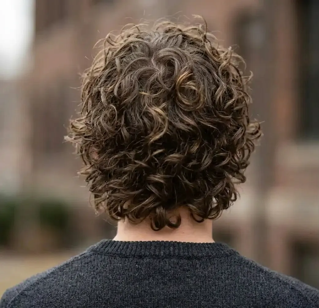 Curly Shag Haircut for men — back view
