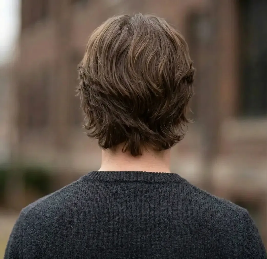 Curtain Bangs Haircut for men — back view