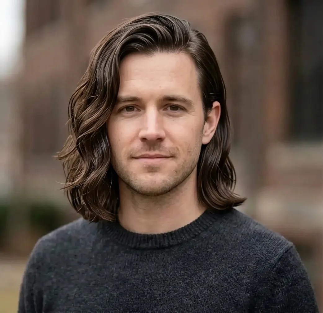 Glossy Swept Lob hairstyle for Men