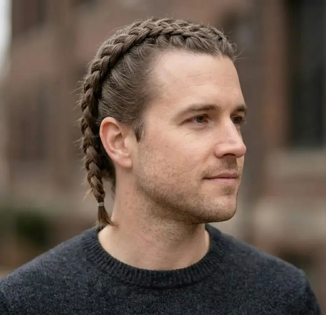 Dutch Braids Haircut for men — three-quarter view