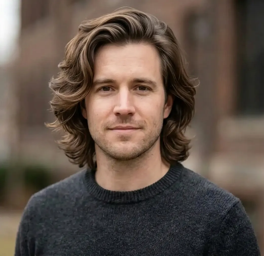 Side-Swept Wavy Medium hairstyle for Men