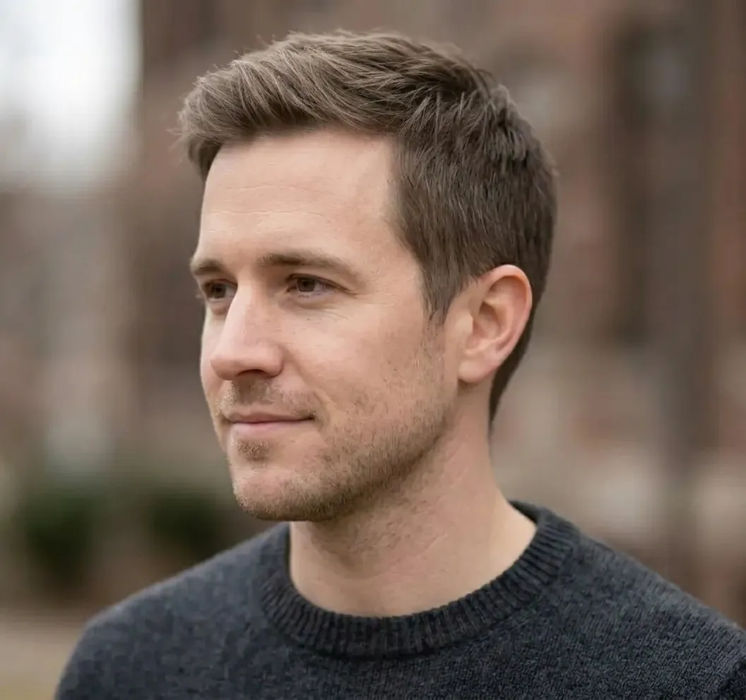 Pixie Cut for men — three-quarter view