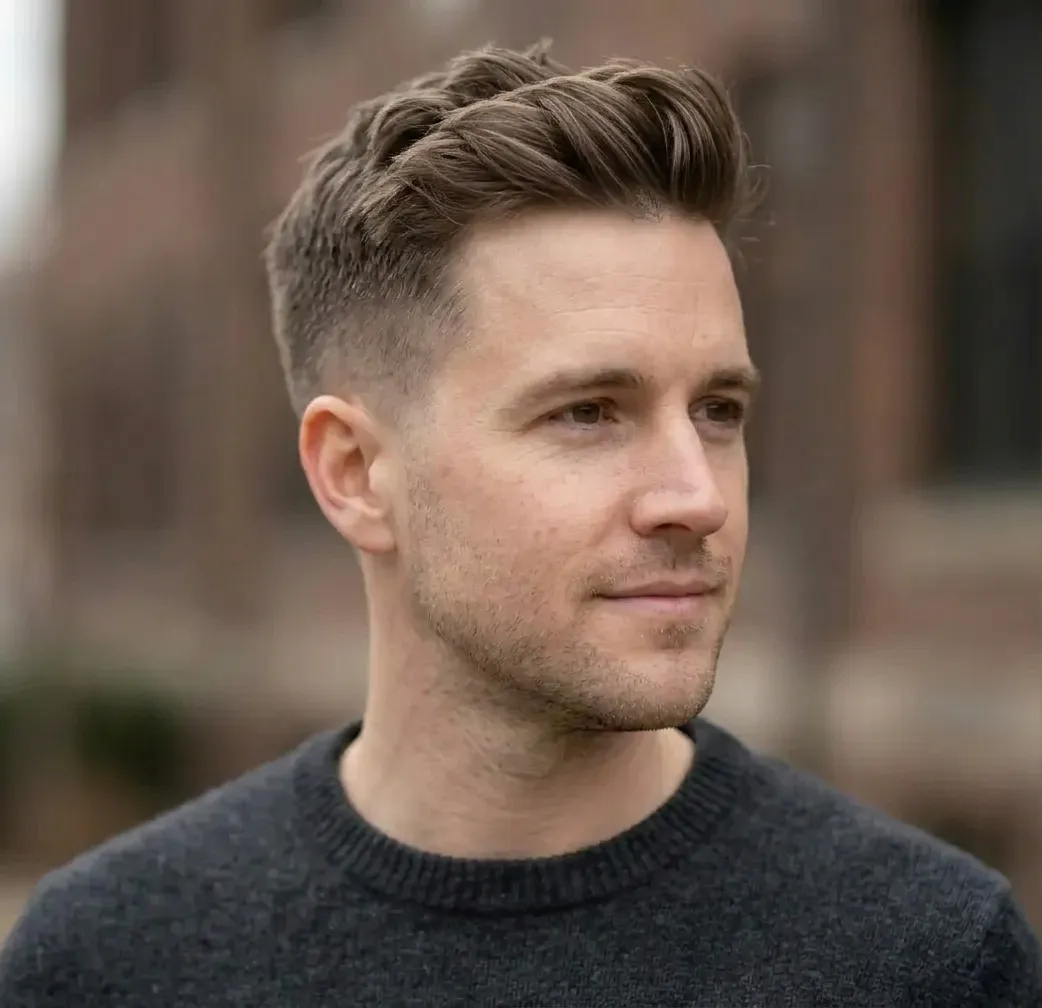 Textured Quiff Haircut for men — three-quarter view