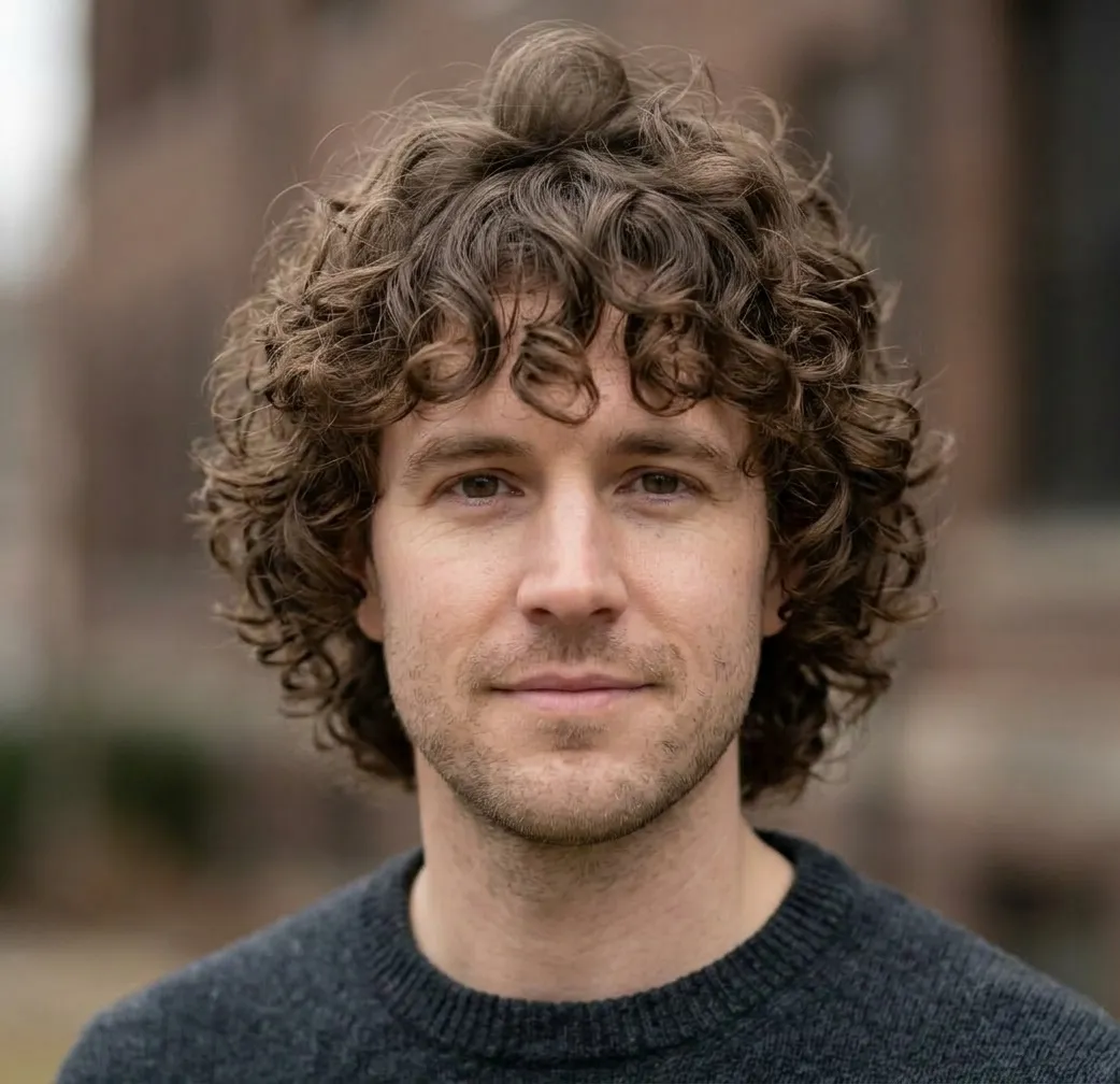 Rounded Fringe Curls hairstyle for Men