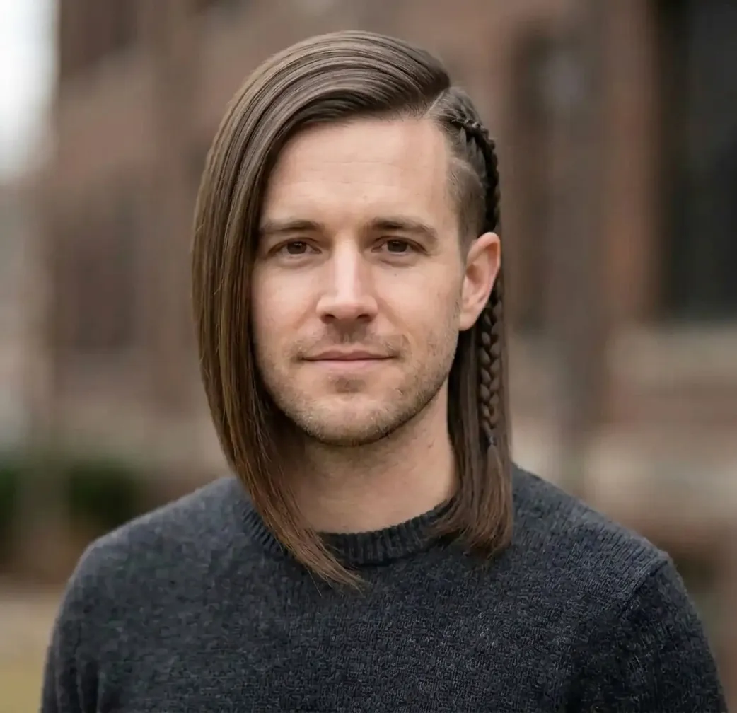Sleek Braided Sweep hairstyle for Men