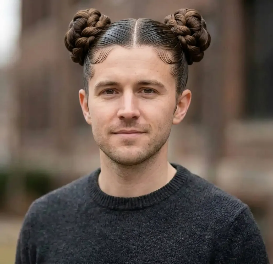 Symmetrical Coiled Buns hairstyle for Men
