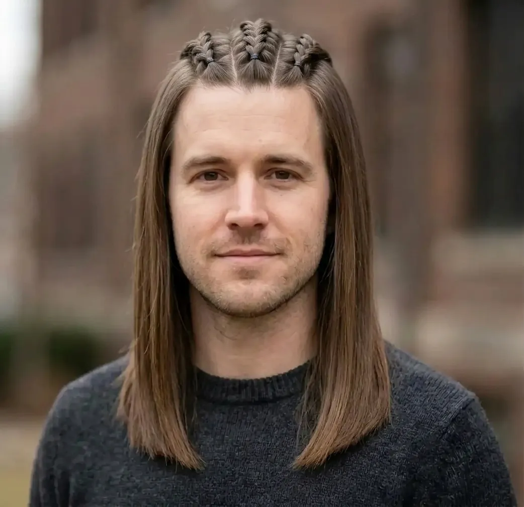 Triple Plait Straight hairstyle for Men