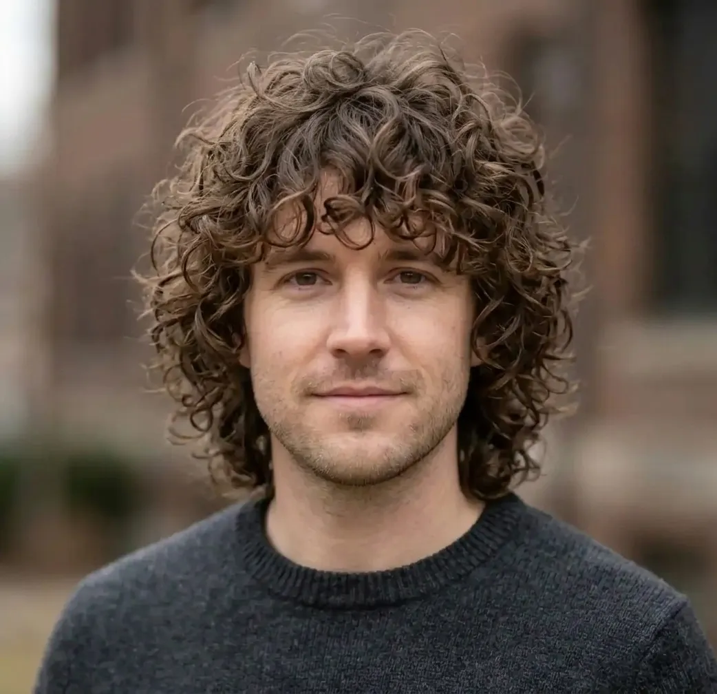 Voluminous Curly Shag hairstyle for Men