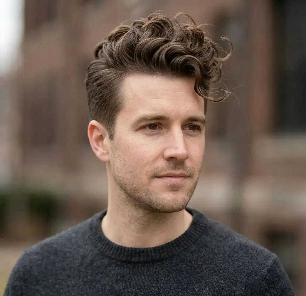 Windswept Curly Pomp hairstyle for Men