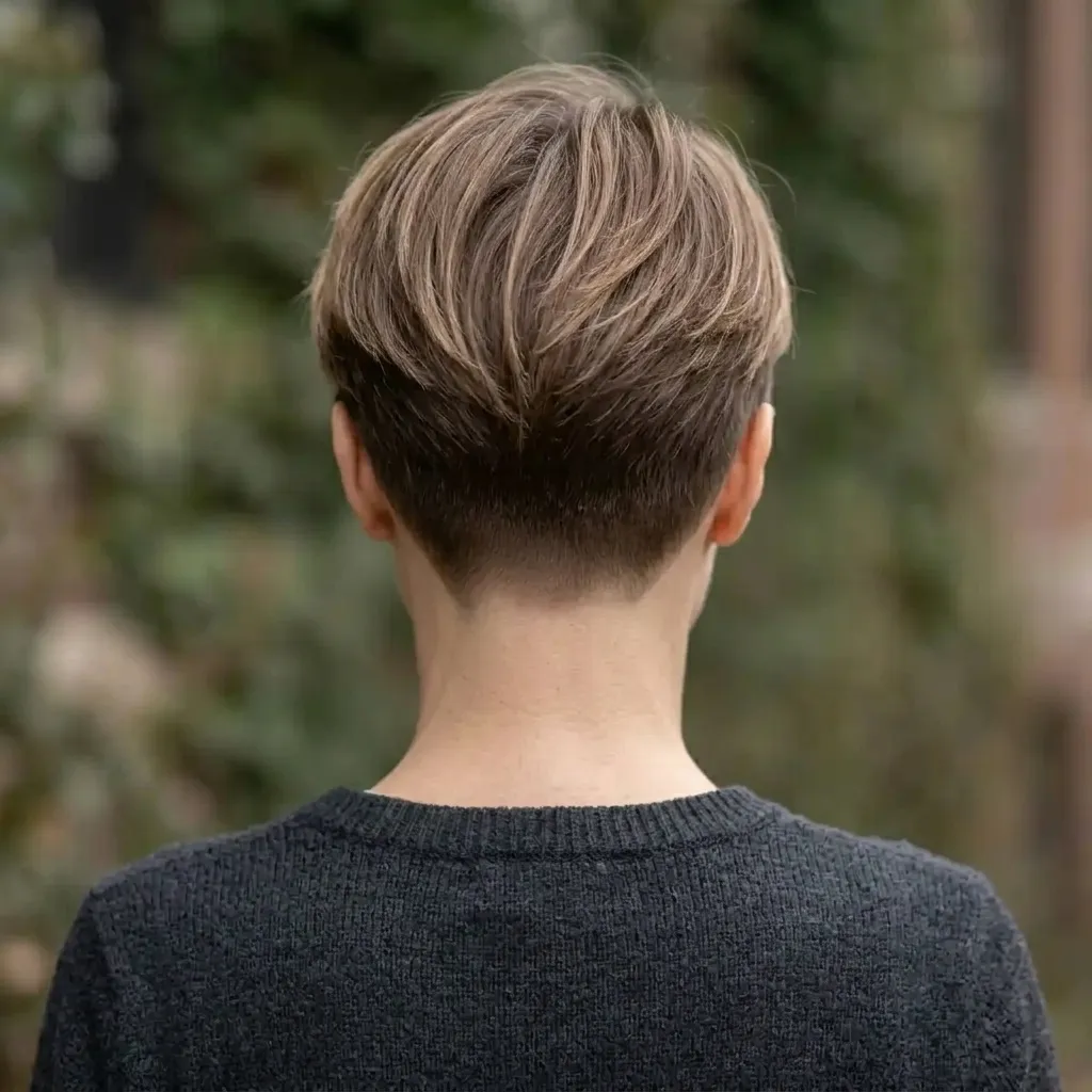 Low Taper Fade Haircut for women — back view