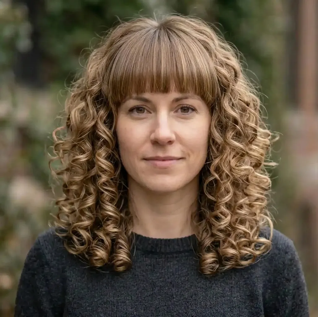 Blunt Fringe Curls hairstyle for Women