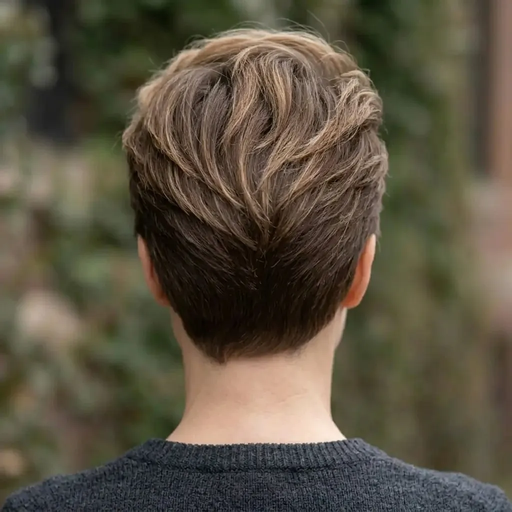 Textured Quiff Haircut for women — back view