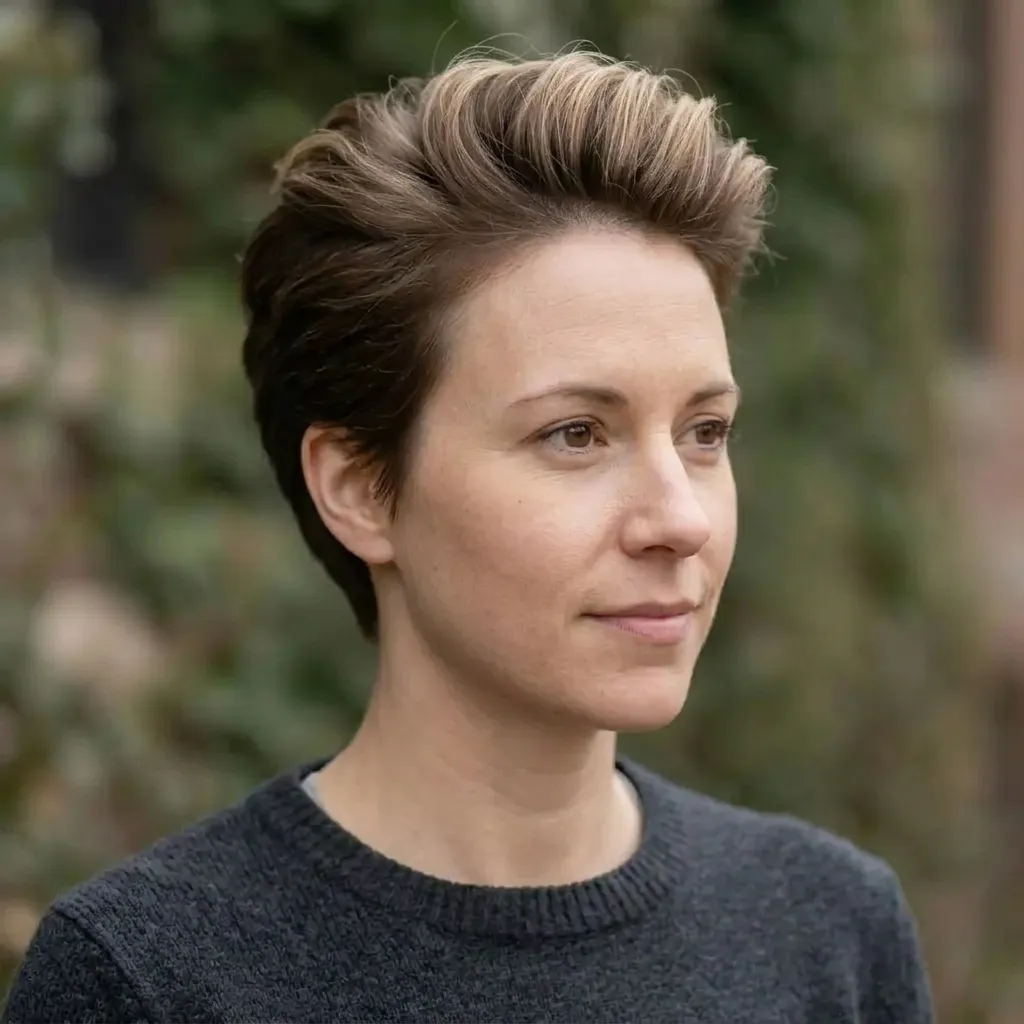 Textured Quiff Haircut for women — three-quarter view