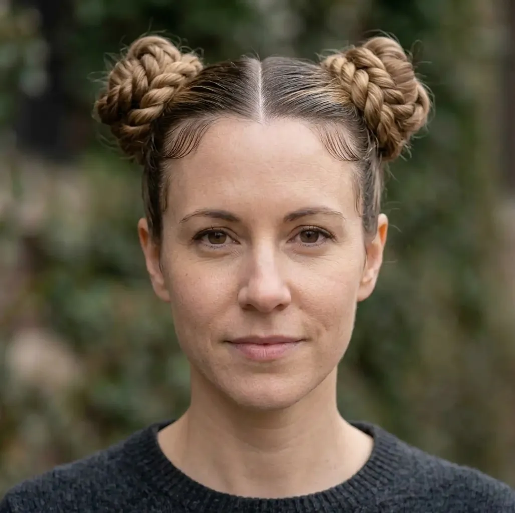 Symmetrical Coiled Buns hairstyle for Women