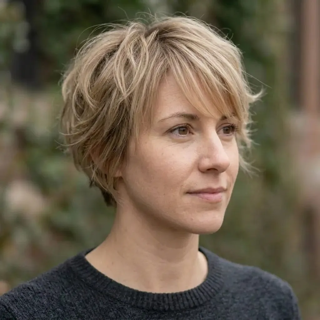 Textured Crop Haircut for women — three-quarter view